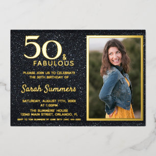 Invitation En Aluminium 50 ans et Fabuleux Anniversaire Noir Or