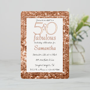 Invitation En Aluminium 50 ans et Fabuleux Anniversaire Paillettes Rose Go