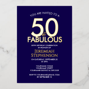 Invitation En Aluminium 50 ans et Fabuleux Moderne Navy Or 50e Anniversair