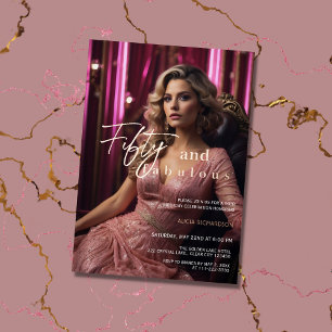 Invitation En Aluminium 50 ans et Fabuleux Photo Rose Gold Rose