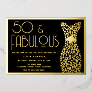 Invitation En Aluminium 50 ans et fabuleux ! Robe dorée et 50e anniversair