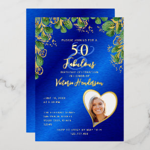 Invitation En Aluminium 50 ans et merveilleux Anniversaire Bleu Royal & Or