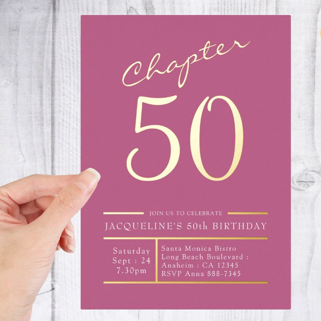 Invitation En Aluminium 50 ans Fête d'anniversaire Rose Or (Créateur téléchargé)