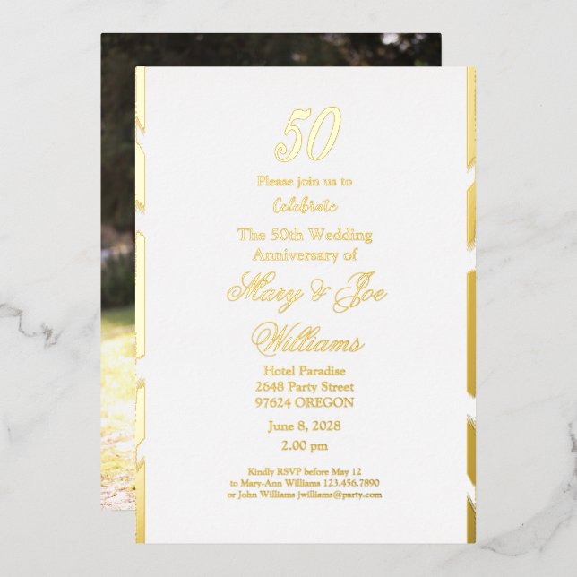Invitation En Aluminium 50 ans Jubilé Anniversaire 50e Mariage (Recto/Verso)