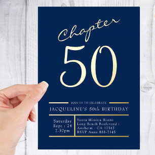 Invitation En Aluminium 50 Bleu 50e Anniversaire Fête Or