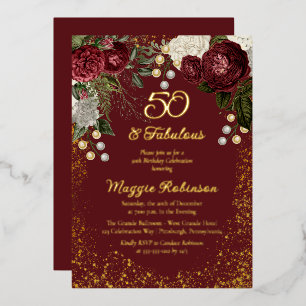 Invitation En Aluminium 50 et Fabulous Glam Rose Floral fête d'anniversair