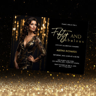 Invitation En Aluminium 50 et Fabulous Photo Black Gold
