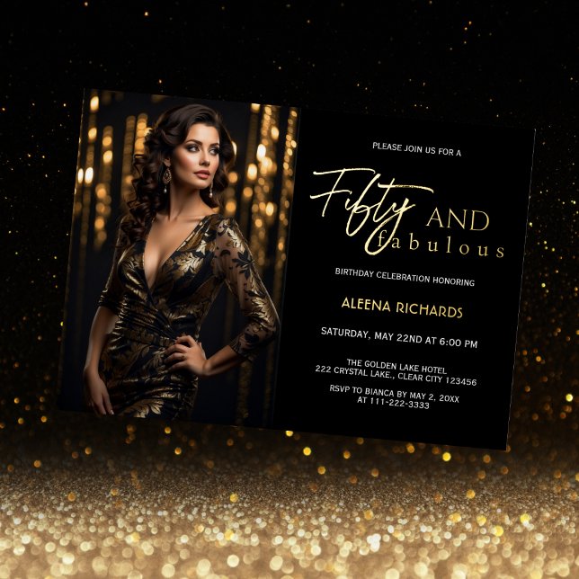 Invitation En Aluminium 50 et Fabulous Photo Black Gold (Créateur téléchargé)
