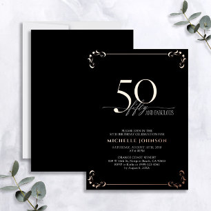 Invitation En Aluminium 50 & Fabuleux Black Rose Gold Calligraphie Anniver