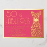 Invitation En Aluminium 50 & Fabuleux ! Hot rose 50e Anniversaire de la fê<br><div class="desc">50 & Fabuleux ! Hot Pink 50th Birthday Party Gold Foil Invitation Voir d'autres invitations dans notre Niche and Nest Store</div>