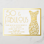 Invitation En Aluminium 50 & Fabulous Gold Gown 50e Anniversaire de fête G<br><div class="desc">50 & Fabulous Gold Gown 50th Birthday Party Golden Foil Invitation Voir d'autres invitations dans notre Niche and Nest Store</div>