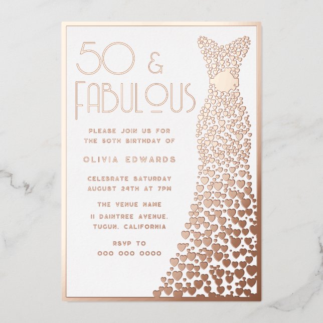 Invitation En Aluminium 50 & Fabulous Rose Gold Robe d'huile 50e anniversa (Recto)