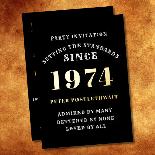 Invitation En Aluminium 50e Anniversaire 1974 Noir Or Personnalisé Pour Lu