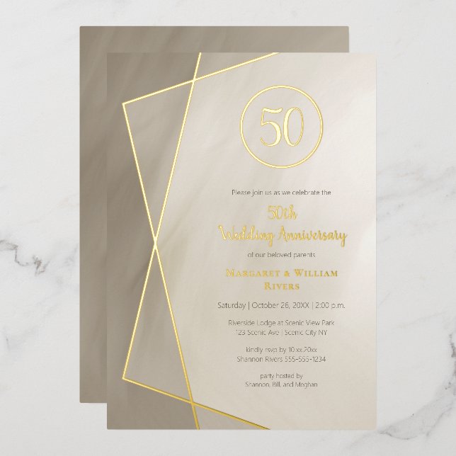 Invitation En Aluminium 50e anniversaire antique gris avec or (Recto/Verso)