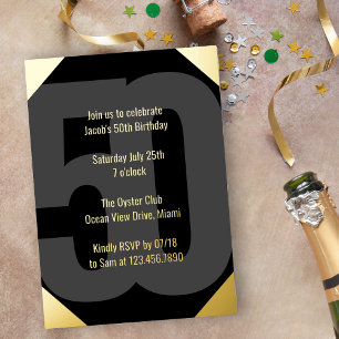 Invitation En Aluminium 50e anniversaire audacieux Luxe noir et or