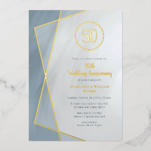 Invitation En Aluminium 50e anniversaire bleu poussiéreux gris avec feuill