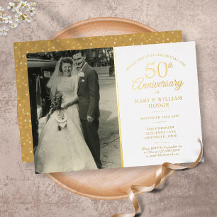 Invitation En Aluminium 50e Anniversaire Coeur Confetti Mariage Photo Gold
