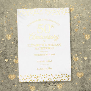 Invitation En Aluminium 50e Anniversaire Coeurs Enregistrer la date Or