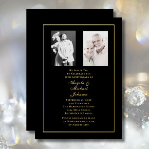 Invitation En Aluminium 50e anniversaire d'alors et maintenant Or noir
