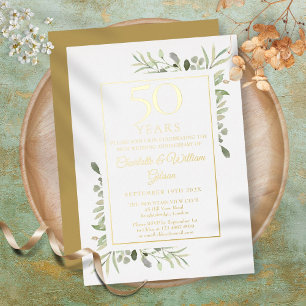 Invitation En Aluminium 50e anniversaire de mariage aquarelle verdure or