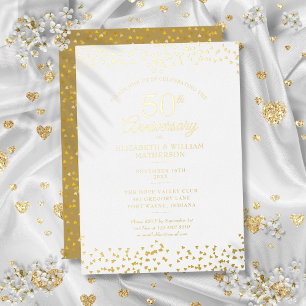 Invitation En Aluminium 50e Anniversaire de Mariage Cœurs Confettis Or
