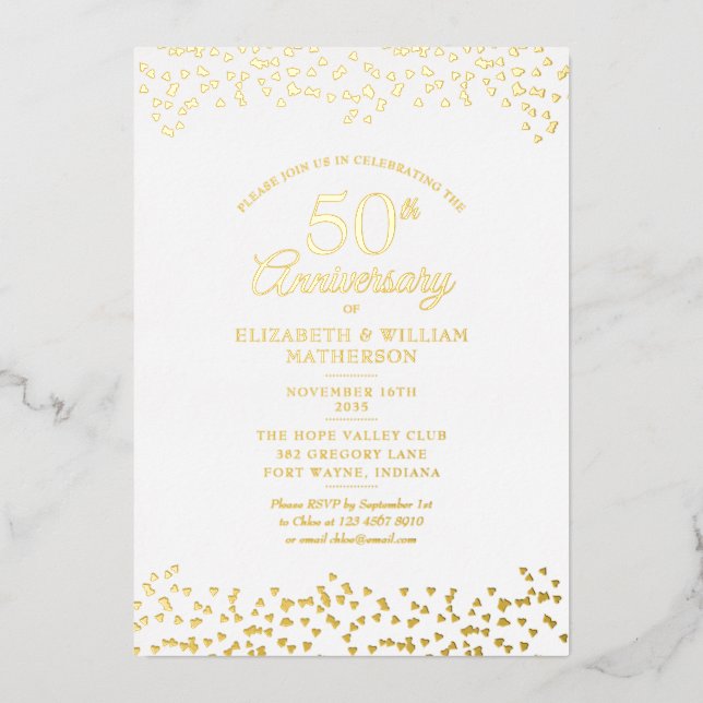 Invitation En Aluminium 50e anniversaire de mariage cœurs d'amour or (Recto)