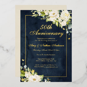 Invitation En Aluminium 50e anniversaire de Mariage de la Gold Navy