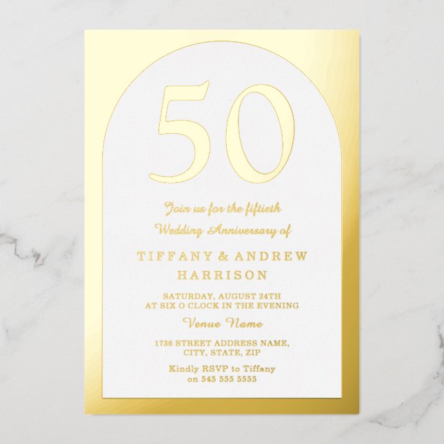 Invitation En Aluminium 50e anniversaire de mariage en or Golden Arch  (Recto)
