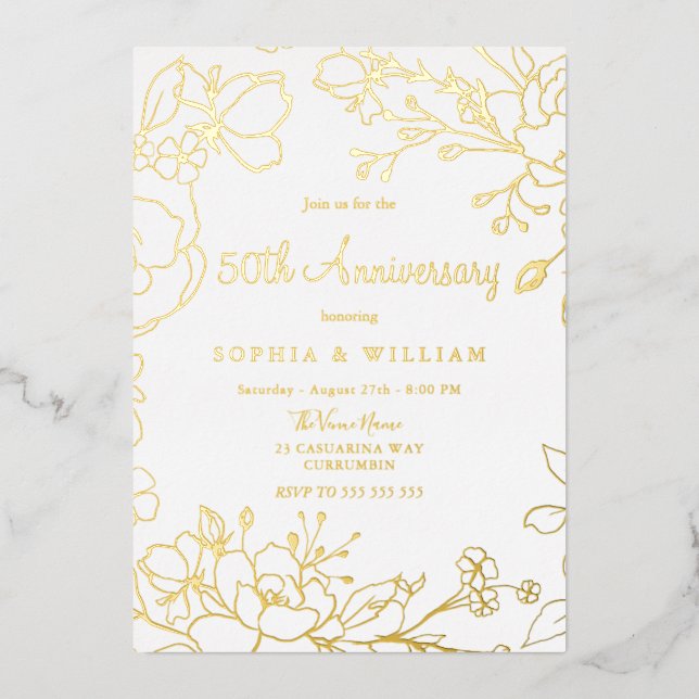 Invitation En Aluminium 50e anniversaire de mariage or véritable (Recto)