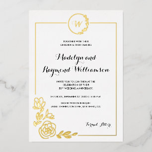Invitation En Aluminium 50e anniversaire du Mariage Monogramme de couronne