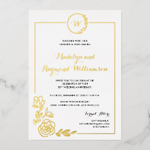 Invitation En Aluminium 50e anniversaire du Mariage Monogramme de couronne