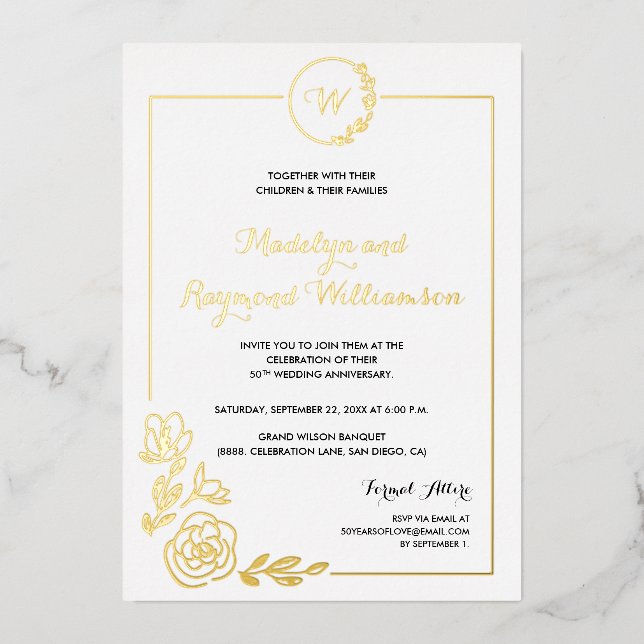 Invitation En Aluminium 50e anniversaire du Mariage Monogramme de couronne (Recto)