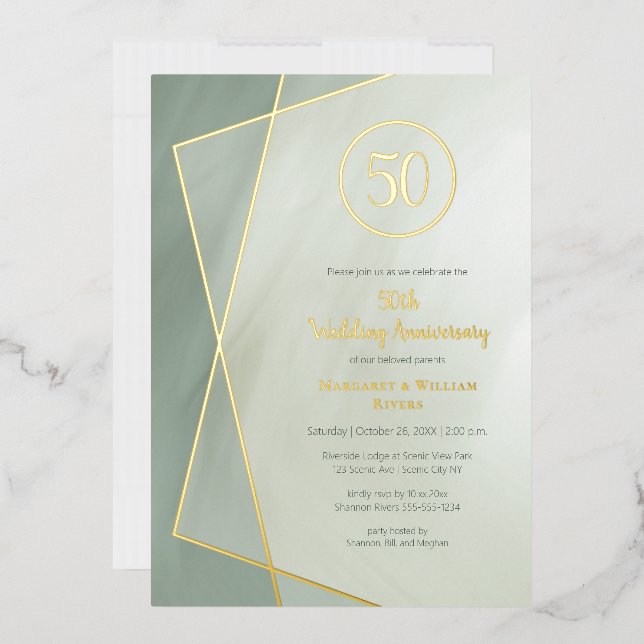 Invitation En Aluminium 50e anniversaire Jade gris avec or (Enveloppe)