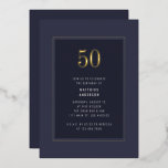 Invitation En Aluminium 50e anniversaire minimal élégant cadre d'or foncé<br><div class="desc">50e anniversaire minimal élégant noir violet gris or cadre Foil Anniversaire Invitation fête</div>