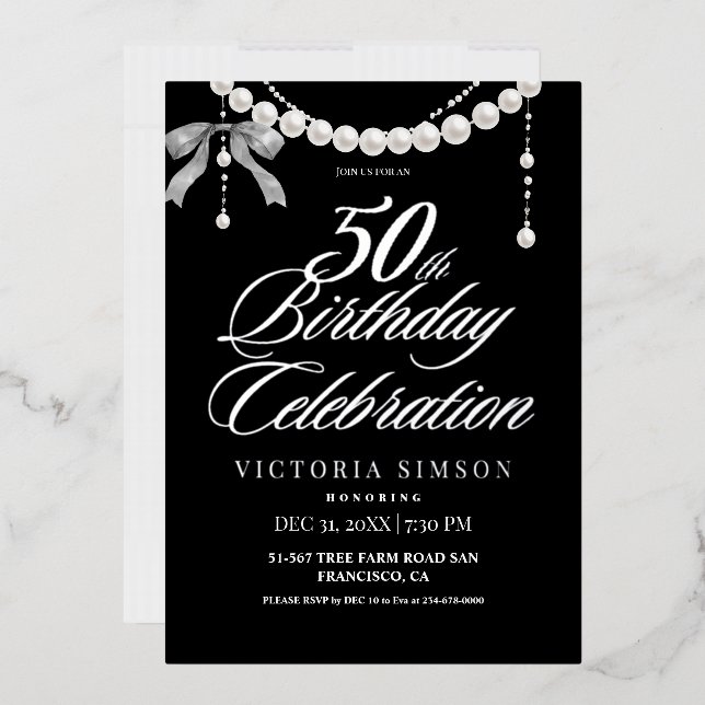 Invitation En Aluminium  50e Anniversaire Noir & Blanc  (Enveloppe)
