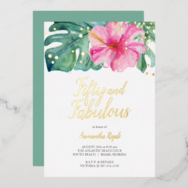 Invitation En Aluminium 50e anniversaire tropical et fabuleux (Recto/Verso)