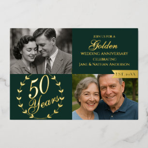 Invitation En Aluminium 50ème anniversaire de Mariage d'or Photo verte