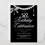 Invitation En Aluminium  50th Birthday Black & White<br><div class="desc">Stylish modern Birthday party invitation. Elegant handwritten calligraphy combined with a modern font on a dark black background complement each other and look harmonious at the same time.</div>