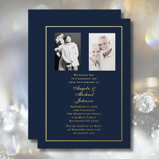 Invitation En Aluminium 50th Wedding Anniversary Navy Gold Border  