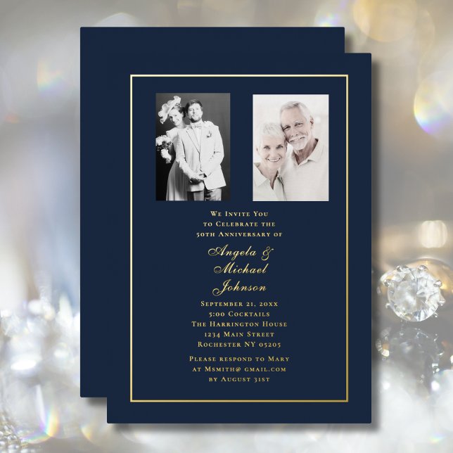 Invitation En Aluminium 50th Wedding Anniversary Navy Gold Border   (Créateur téléchargé)