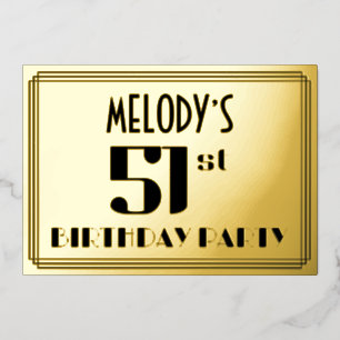 Invitation En Aluminium 51e fête d'anniversaire : Art Déco Look "51" et no