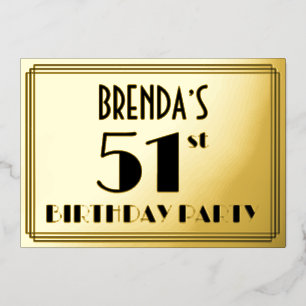 Invitation En Aluminium 51e fête d'anniversaire — Art Déco Look "51" + Nom