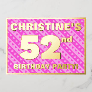 Invitation En Aluminium 52e fête d'anniversaire — Coeurs et rayures roses