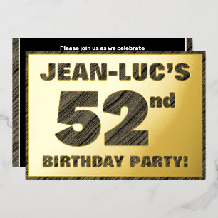 Invitation En Aluminium 52e fête d'anniversaire — Gras, Faux Wood Grain Te