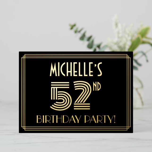 Invitation En Aluminium 52e fête d'anniversaire — Style Art Déco "52" + No (Debout devant)