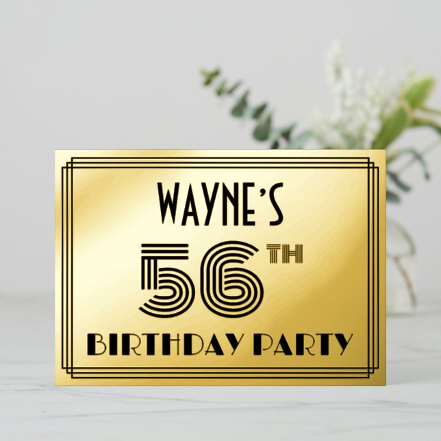 Invitation En Aluminium 56e fête d'anniversaire — Art Déco Style "56" & No (Debout devant)
