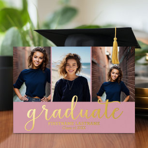 Invitation En Aluminium 5 Photo Graduation Party Modern Script Gold