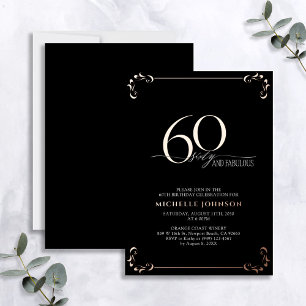 Invitation En Aluminium 60 & Fabuleux Black Rose Gold Calligraphie Anniver