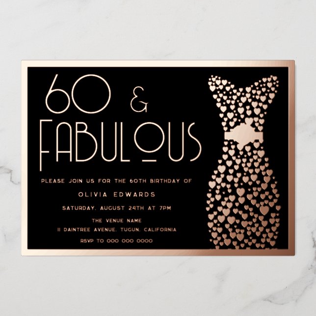 Invitation En Aluminium 60 & Fabulous! Rose Gold & Black 60th Birthday  (Recto)