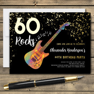Invitation En Aluminium 60 Rocks 60e Anniversaire de fête Gold Noir